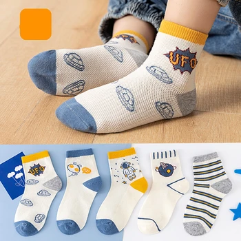 5 пар хлопчатобумажных носков с рисунком динозавра, оптовая продажа, сетчатые носки средней длины, кружевные носки-лодочки для девочек, весенне-летние детские носки для мальчиков c