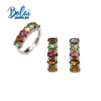 Bolaijewelry 2021 Новый Натуральный турмалин, овальные серьги-кольца 3*5 мм, набор простых легких роскошных женских украшений на каждый день, бутик ювелирных изделий