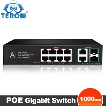 TEROW POE Gigabit AI Smart Switch 8 PoE 2 Uplink 2 SFP Ethernet VLAN IEEE802.3af/at Встроенный источник питания для IP-камеры/Беспроводной точки доступа/NRV