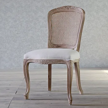 Европейская сетчатая спинка из ротанга Стулья для гостиной, Обеденный стул с резьбой из массива дерева, Дизайнерская мебель для дома, Кожаная хлопковая подушка