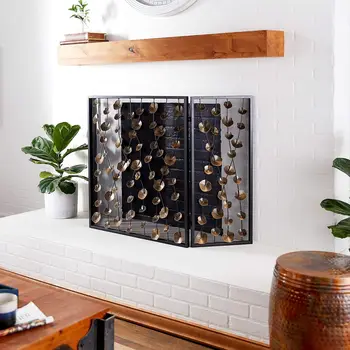 Каминный экран с 3 панелями из складной сетки с цветочным рисунком и 3D цветком на виноградных лозах, 56 