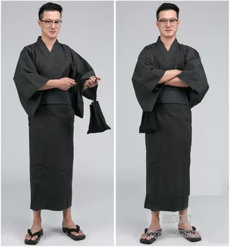 Мужское Кимоно Халат Юката Длинная пижама Хлопчатобумажный халат Дышащий Летний Домашний в японском стиле