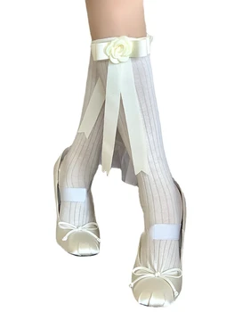 Носки-трубки с объемным цветочным бантом, носки с особым дизайном, белые носки-трубки