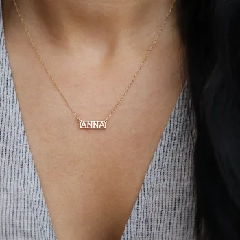 Ожерелье с пользовательским именем, Прямоугольная табличка с именем, подвеска из нержавеющей Стали, Персонализированное ожерелье с именем, ювелирные изделия для женщин, подарки на День рождения