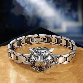 Оригинальный дизайн, голова тигра, S925 Стерлингового серебра, Властный браслет 
