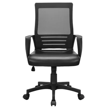 Офисное кресло Smile Mart с регулируемой средней спинкой, эргономичное сетчатое офисное кресло с поясничной поддержкой, черное сиденье