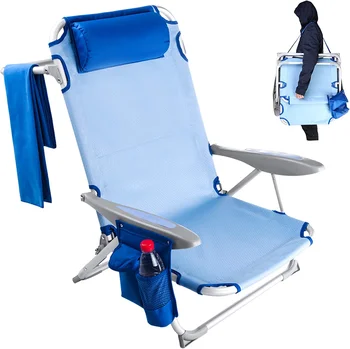 # Пляжный стул с рюкзаком, Алюминиевый, легкий, 4-позиционный, Для лежания на лужайке, Стулья с откидывающимся низким сиденьем, Складные Походные стулья для взрослых