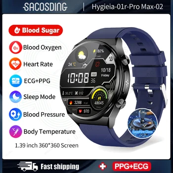 Смарт-часы с сапфировым стеклом, измеряющие уровень глюкозы в крови, ЭКГ, уровень сахара в крови, Ммоль, Кислородный монитор, Умный браслет, Отслеживающий Температуру тела
