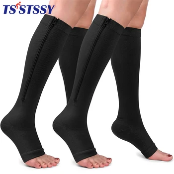 2 Пары Компрессионных Чулок на молнии, спортивные эластичные носки под давлением, Женские носки для похудения, носки для профилактики варикозного расширения вен