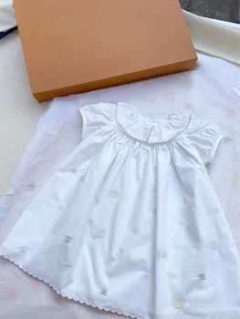 2023 Белое платье с кружевным воротником для куклы с пышными рукавами, вышитое тяжелой промышленностью, Для девочек, цветастое платье с буквами