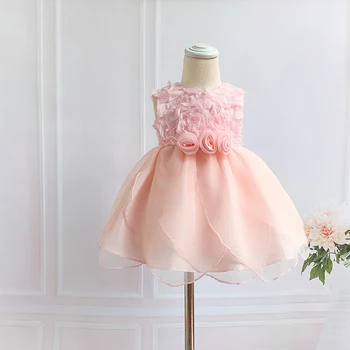 2023 Новое розовое детское платье с цветочным рисунком на День рождения из 100% полиэстера с хлопковой подкладкой