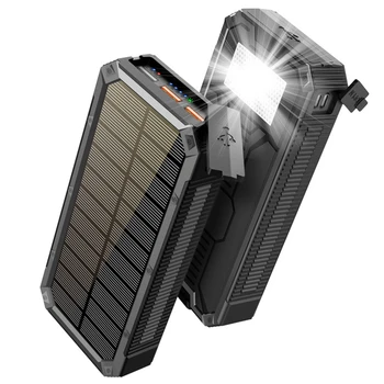 30000 мАч Солнечный блок питания Портативное зарядное устройство PD 18 Вт Быстрая зарядка Powerbank для iPhone Samsung Xiaomi Повербанк с кемпинговым фонарем