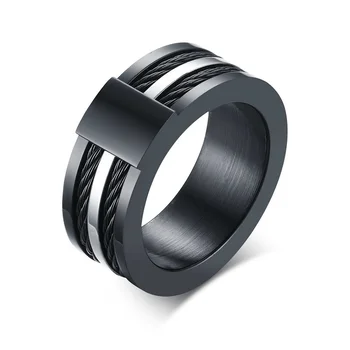 9 мм Нержавеющая сталь Черный, серебристый цвет Металлическая проволока Корейское кольцо в стиле панк Мужские ювелирные изделия Оптом