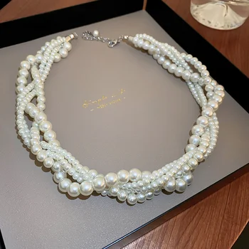 FYUAN Корейский Стиль, Плетеные Жемчужные ожерелья-чокеры для женщин, Геометрические Ожерелья, Свадебные украшения для невесты, аксессуары