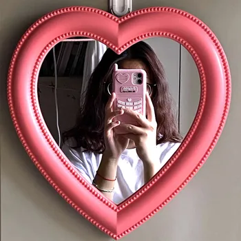 INS Love Mirror Настольное зеркало для тщеславия, Настенное зеркало для макияжа, Настенное зеркало двойного назначения, настенное украшение для комнаты девушки в форме сердца