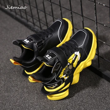 JIEMIAO/ 2021 Модные детские кроссовки с героями мультфильмов для мальчиков и девочек, спортивная обувь, нескользящая детская кожаная водонепроницаемая Повседневная обувь