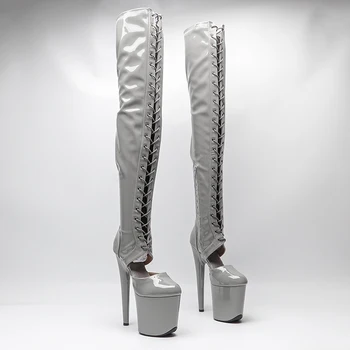 Leecabe 20 см/8 дюймов Лакированная верхняя обувь для танцев на шесте Сапоги на платформе с высоким каблуком Сапоги для танцев на шесте