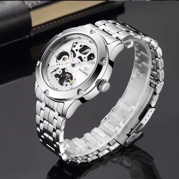 OUYAWEI Роскошные белые механические мужские наручные часы с Автоподзаводом reloj hombre 30 м, водонепроницаемые, из нержавеющей стали, модные повседневные мужские часы, подарки