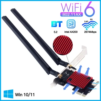 Wifi 6 Беспроводной адаптер Intel AX200 PCIE AX200NGW 802.11ax Сетевая карта Bluetooth 5,2 MU-MIMO 2,4 G/5 ГГц Для Windows 10/11