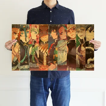 Демон Истребительница Аниме плакат из крафт-бумаги Tomioka Giyuu Kyoujurou Tokitou Muichirou Kanroji Mitsuri Обои для Украшения Спальни