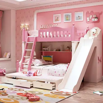 Детская двухъярусная кровать в корейском стиле, двухъярусная кровать для девочки, кровать принцессы с письменным столом, шкаф для одежды, комбинированный набор мебели для детской комнаты