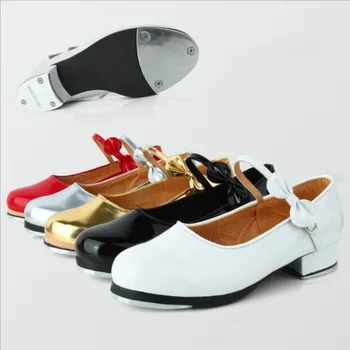 Детская Новая модная обувь для чечетки, Обувь для девочек, Женская Обувь для Латиноамериканских Танго, Обувь для бальных танцев, Глянцевая Кожаная бабочка, мягкая подошва, 5 цветов
