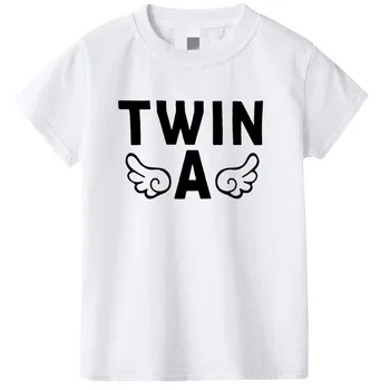 Детская футболка с принтом близнецов для девочек и мальчиков, Топы с круглым вырезом и короткими рукавами, Детские Футболки, Летние Повседневные