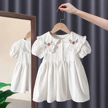 Дизайнерское летнее платье 2023 года для маленьких девочек, Детские Хлопковые платья с вышивкой, детская верхняя одежда, Верхняя одежда для младенцев