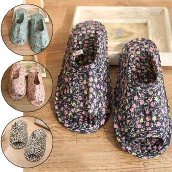 Женские Домашние тапочки на мягкой плоской подошве с этническим цветочным Рисунком, Домашние тапочки из хлопчатобумажной ткани с открытым носком, Удобная обувь для шитья
