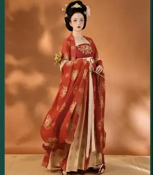 Женское Платье Династии Тан, Китайская Древняя одежда, Летнее Китайское Платье Hanfu, Красное Шифоновое