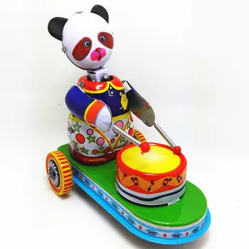 [Забавная] Коллекция для взрослых Ретро заводная игрушка Металлическая жестяная барабанная дробь животное панда автомобиль Механическая заводная игрушка фигурки модель детский подарок