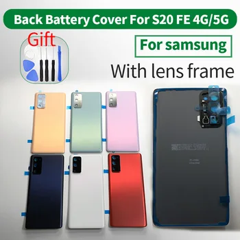 Задняя крышка батарейного отсека Корпус двери Samsung Galaxy S20 FE 4G Камера Стеклянная рамка объектива Запасные части для ремонта Пластик S20FE 5G