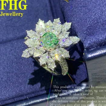 Зеленая Подушка в форме 2-каратного белого золота 18 Карат, Женское Обручальное кольцо DVVS1 с Муассанитом, Кольцо с Бриллиантом, Классическое Модное