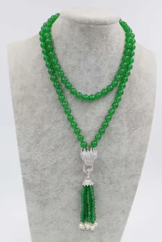 зеленые нефриты, круглое ожерелье с леопардовой застежкой 8 мм, 35 дюймов, оптовая продажа, бусины, природа, женщина