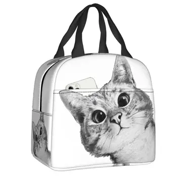 Изготовленная на заказ забавная сумка для ланча с котом, мужская и женская сумка-холодильник, теплый изолированный контейнер для ланча, коробка для детей, школьные рабочие сумки для пикника
