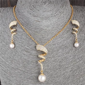 Классическое ожерелье с имитацией жемчуга, ювелирный набор золотого цвета для женщин, Прозрачный кристалл, Элегантный модный костюм для вечеринки, Рождественский подарок