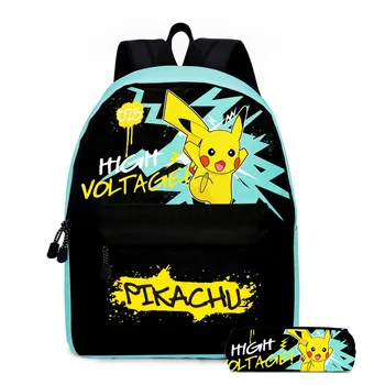 Комплект из 2 предметов, Рюкзак с рисунком Пикачу, Школьная сумка с Покемонами, сумка для карандашей, сумка для Ланча с Покемонами, Рюкзак На молнии