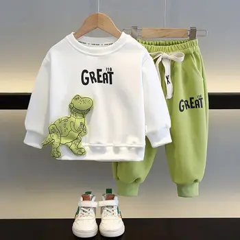 Костюм-свитер для мальчиков 2023 года, Новая детская весенне-осенняя одежда, классный красивый костюм-двойка для маленьких детей