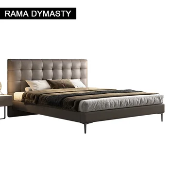 Легкая роскошная кожаная кровать, Современная минималистичная двуспальная кровать в главной спальне, Модная свадебная кровать высокого класса, Итальянская кожаная кровать