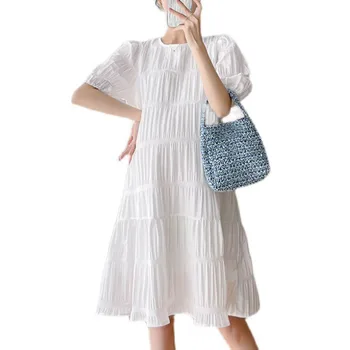 Летние платья для беременных, Одежда для беременных женщин 2023, Новое Милое Французское Элегантное Однотонное Свободное облегающее платье для беременных Vestidos M-XXL