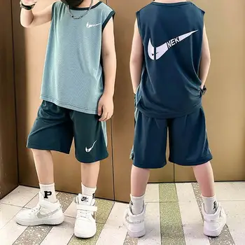 Летний костюм без рукавов для мальчиков, новинка 2023 года, детская баскетбольная форма, детская спортивная одежда, быстросохнущая спортивная одежда, модный спортивный костюм