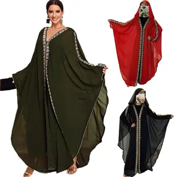 Марокканский Мусульманский Кафтан, Платье Абайя, Длинный Кардиган Фараша с капюшоном, Дубайское платье, Халат