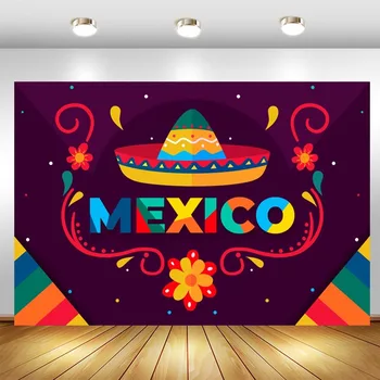 Мексиканские фоны для Фиесты, Мексиканская Шляпа, Цветочный Фон для Фотосъемки на День Рождения, Реквизит для фотостудии, Декор, баннер