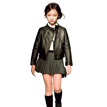 Мотоциклетные куртки с воротником из искусственной кожи для девочек и мальчиков, весенне-Осеннее тонкое байкерское пальто из искусственной кожи, детская верхняя одежда на молнии