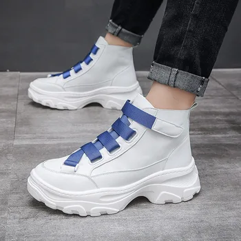 Мужские роскошные модные ботинки на платформе в корейском стиле, брендовая дизайнерская белая обувь, ковбойские оригинальные кожаные ботинки, красивые мужские ботильоны