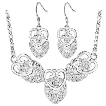 Новые комплекты ювелирных изделий из стерлингового серебра 925 пробы для женщин, Изящное ожерелье в виде сердца, серьги, 18 дюймов, модные подарки для свадебной вечеринки