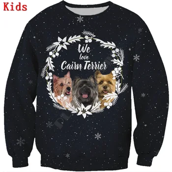 Осенние толстовки с 3D принтом Winte Cairn Terrier, Пуловер, Рубашки с длинными рукавами для мальчиков и девочек, Детская рождественская толстовка 02