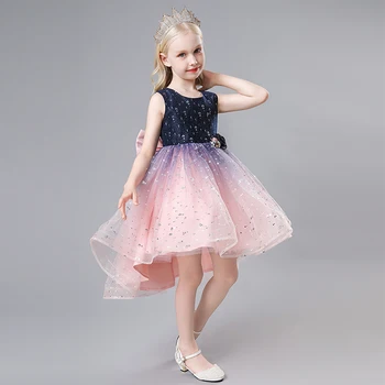 От 2 до 10 лет, Атласное платье От Кутюр без рукавов Для Детей, платье для выступлений на фортепиано с бантом и блестками спереди и короткой спиной Для девочек