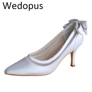 Персонализированные туфли-лодочки Wedopus с острым носком, белые свадебные туфли с бантиками 8 см
