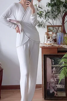 Пижамы Женский Домашний комплект из модального хлопка, элегантные пижамные комплекты из мягкой ткани